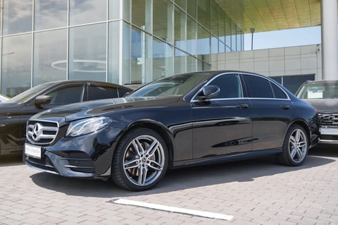 Almaty, Kazakhstan - May 29, 2025: Black Mercedes-Benz E-Class w213 in a parking lot.